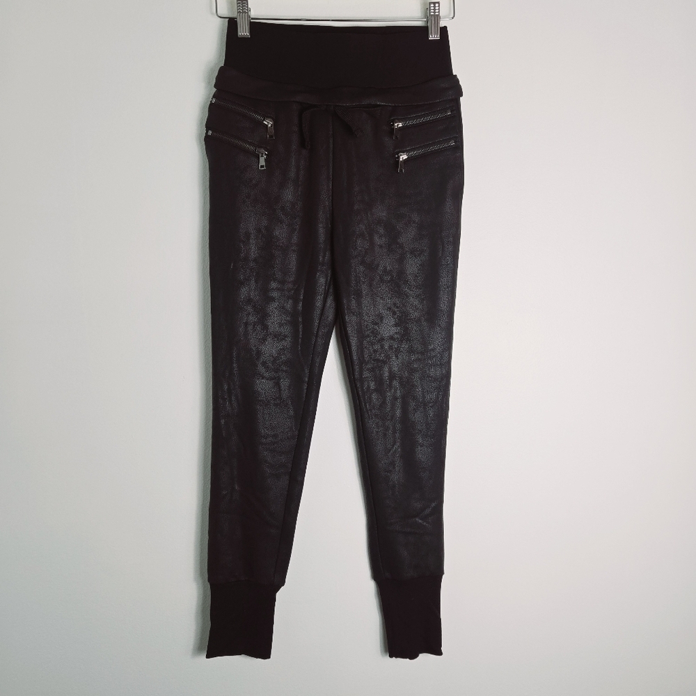 Dance & Marvel Black Faux Leather Drawstring Waist Joggers Pants